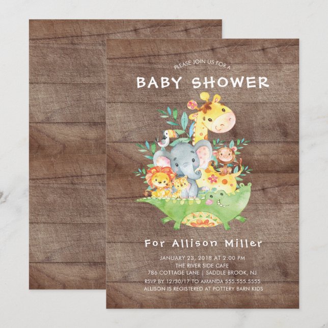 Rustic Jungle Animaux Baby Shower Invitations (Devant / Derrière)