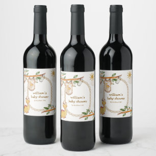Rustic Jungle Dino Clothesline Boy Baby Shower Wine Label