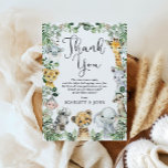 Rustic Jungle Safari Animals Greenery Baby Shower Thank You Card<br><div class="desc">This beautiful design features a group of adorable safari animals and lush watercolor greenery.</div>