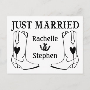 Rustic Just Married Wedding Western Country Black Announcement Postcard