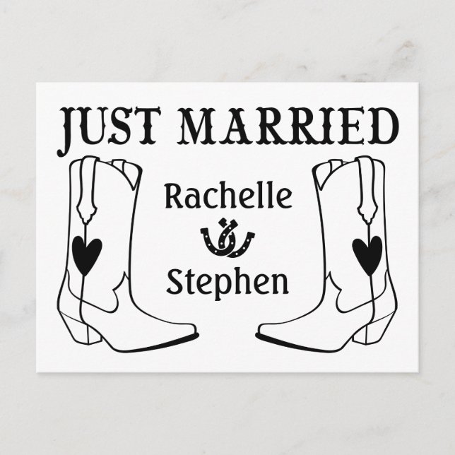 Rustic Just Married Wedding Western Country Black Announcement Postcard (Front)