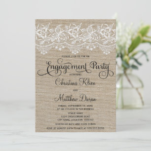 Rustic Jute and Lace Engagement Party Invitation