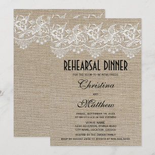 Rustic Jute and Lace Rehearsal Dinner Invitation