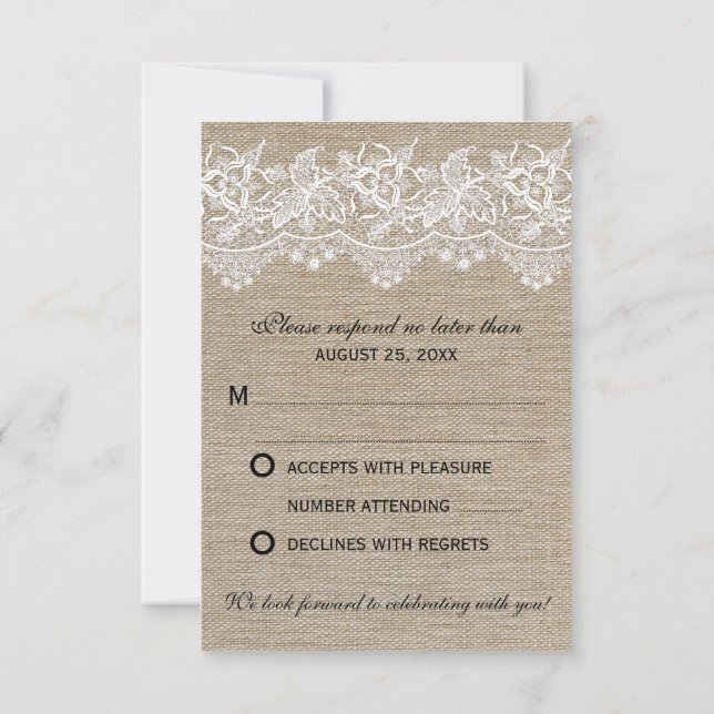 Rustic Jute and Lace Wedding RSVP Card (Back)