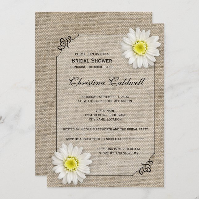 Rustic Jute and White Daisy Bridal Shower Invitation (Front/Back)