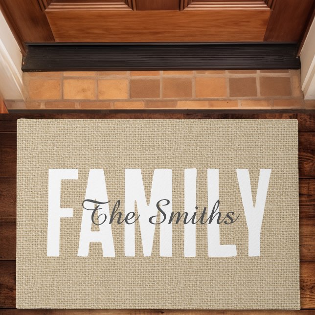 Rustic Jute Tan Burlap Family Monogram Doormat (Creator Uploaded)