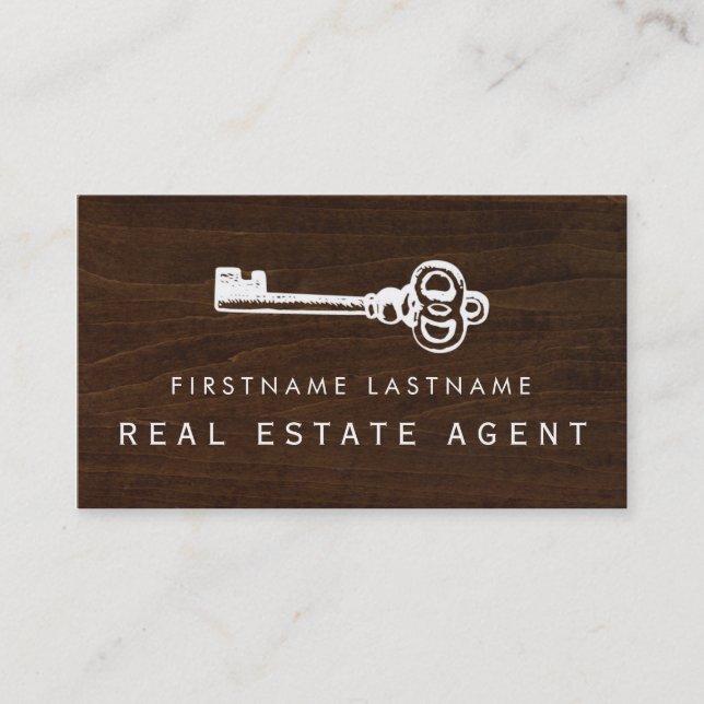 Rustic Key Real Estate Agent Business Card (Front)