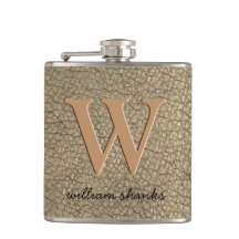 Rustic khaki faux leather monogram name boss