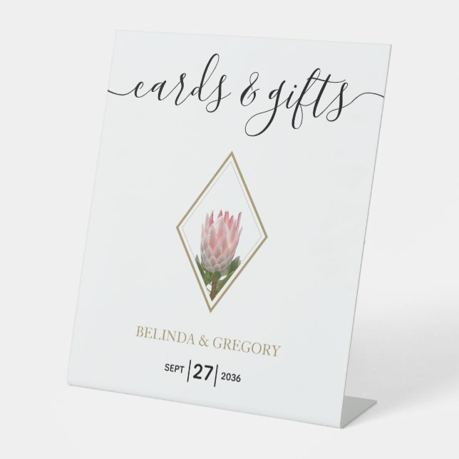 Rustic King Protea Wedding Cards & Gifts Pedestal Sign (Front)