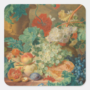 Rustic Kitchen Art Vintage Fruit Flower Print Square Sticker