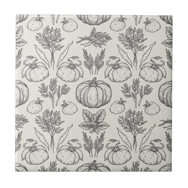 Rustic Kitchen Herbs & Veggies Pattern Tile (Front)