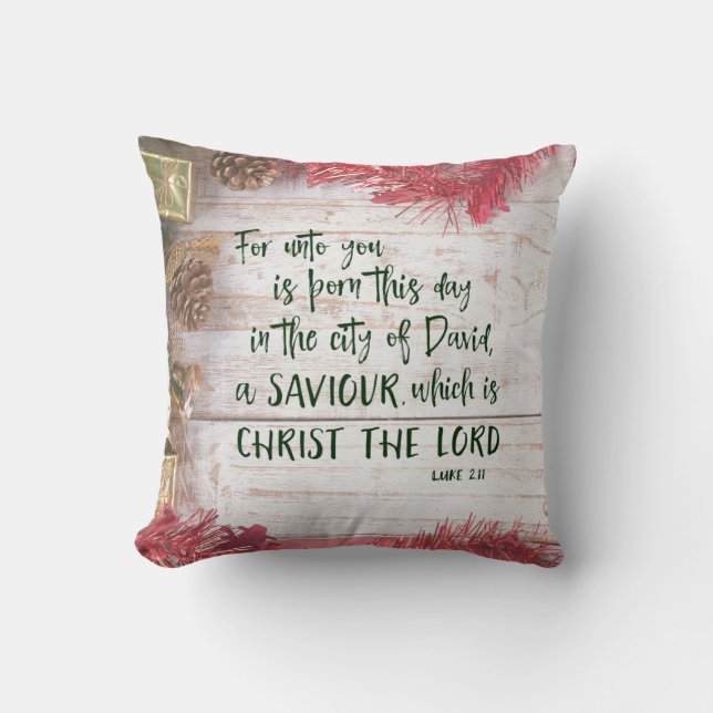 Rustic KJV Christmas Bible Verse Throw Pillow (Front)