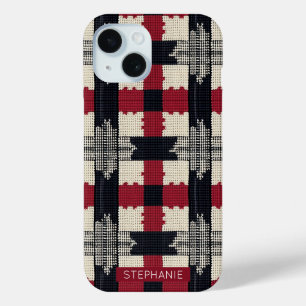 Rustic Knit Snowflake Plaid - Cozy Winter Boho iPhone 15 Case