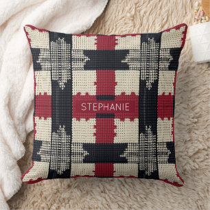 Rustic Knit Snowflake Plaid - Cozy Winter Boho Throw Pillow
