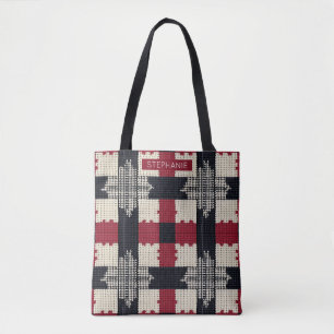 Rustic Knit Snowflake Plaid - Cozy Winter Boho Tote Bag