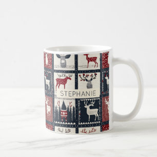Rustic Knitted Patchwork Pattern   Nordic Coffee Mug
