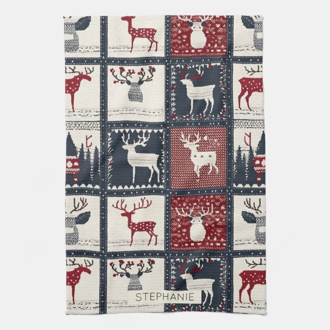 Rustic Knitted Patchwork Pattern | Nordic Kitchen Towel (Vertical)