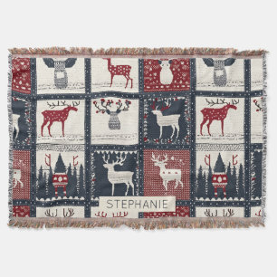Rustic Knitted Patchwork Pattern Nordic Throw Blanket