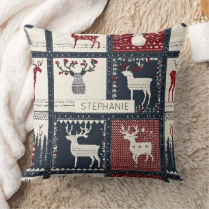 Rustic Knitted Patchwork Pattern   Nordic Throw Pillow