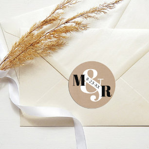 Rustic Kraft Ampersand Monogram Wedding Envelope Classic Round Sticker