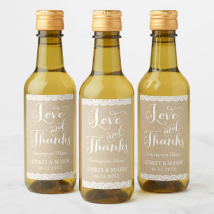 Rustic Kraft and Lace Love and Thanks Wine Label