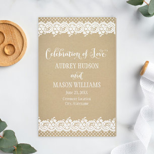 Rustic Kraft and Lace Wedding Ceremony Programs