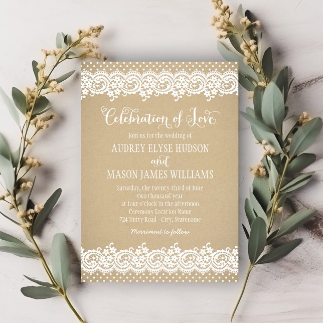 Rustic Kraft and Lace Wedding Invitation (Creator Uploaded)