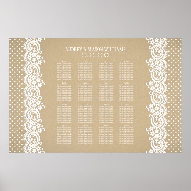 Rustic Kraft and Lace Wedding Seating Poster (Front)