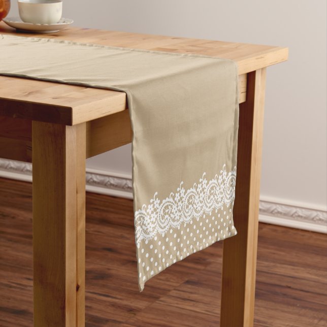 Rustic Kraft and Lace Wedding Short Table Runner (In Situ)