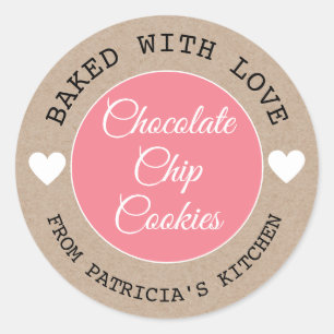 Rustic Kraft Baked With Love  Choco Cookies Pink Classic Round Sticker