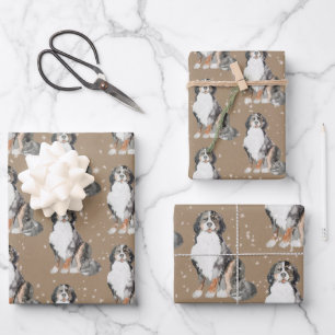 Rustic Kraft Bernese Dogs Sledding Around Wrapping Wrapping Paper Sheet