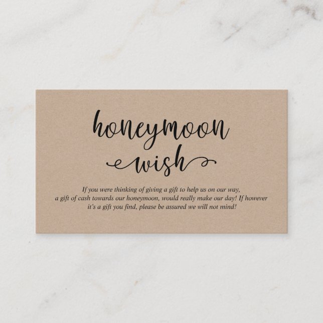 Rustic kraft black script, Wedding Honeymoon Wish Enclosure Card (Front)