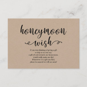 Rustic kraft black script, Wedding Honeymoon Wish Enclosure Card