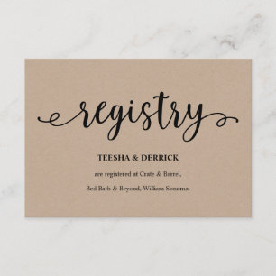 Rustic kraft black script, Wedding Registry Enclosure Card