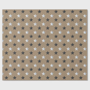 Rustic Kraft Black Silver Stars Holiday Wrapping Paper