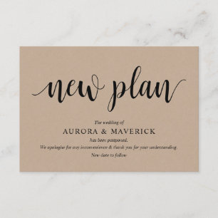 Rustic Kraft, Black, Wedding postpone, Editable Enclosure Card