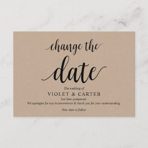 Rustic Kraft, Black, Wedding postpone, Editable Enclosure Card