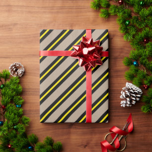 Rustic Kraft Black Yellow Wide Stripe Holiday Wrapping Paper