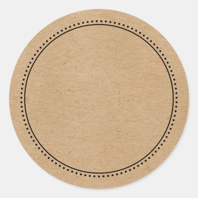 Rustic Kraft Blank Write On Dotted Border Classic Round Sticker (Front)