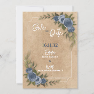 Rustic Kraft Blue Floral Wedding Save the Date