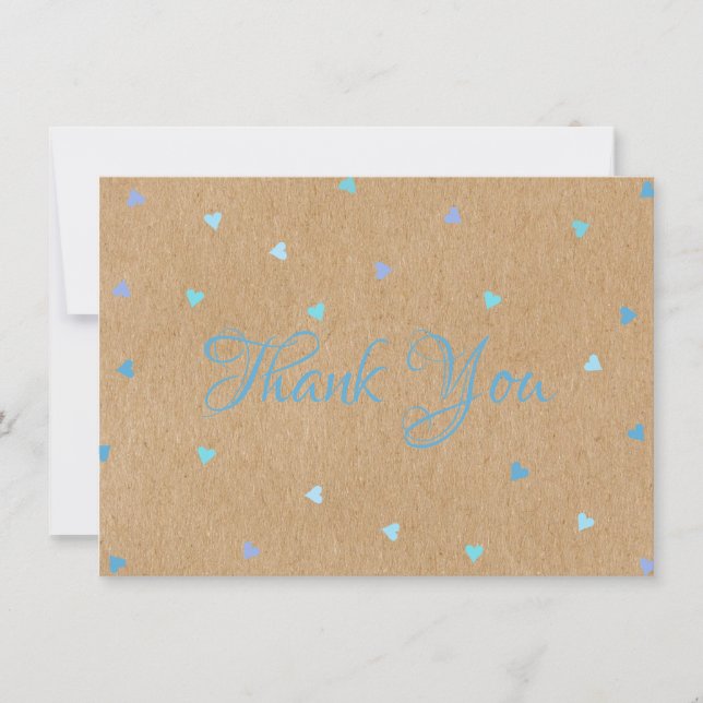 Rustic Kraft Blue Hearts Script Thank You (Front)