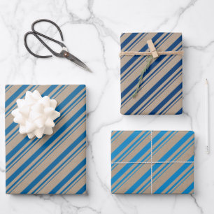 Rustic Kraft Blue Navy Capri Blue Candy Stripes Wrapping Paper Sheet