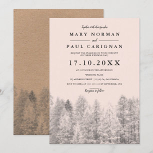 Rustic kraft blush pine trees forest wedding invitation