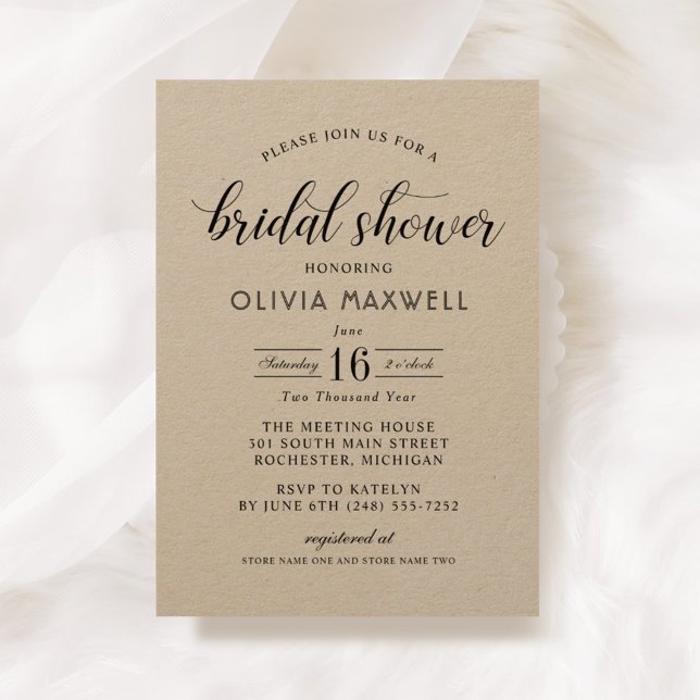 Rustic Kraft Bold Date Wedding Bridal Shower Invitation (Creator Uploaded)