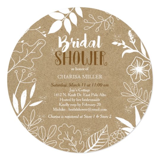 Rustic Kraft Botanical Pattern Bridal Shower Card