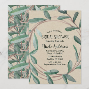 Rustic Kraft Botanical Wreath Leaf Bridal Shower Invitation