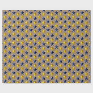Rustic Kraft Bright Navy Blue Gold Stars  Wrapping Paper