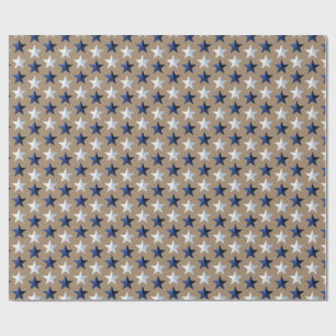 Rustic Kraft Bright Navy Blue Silver Stars Wrapping Paper