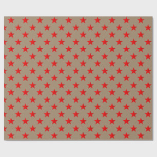 Rustic Kraft Bright Red Stars Wrapping Paper