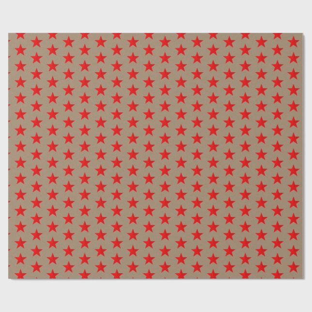Rustic Kraft Bright Red Stars Wrapping Paper (Flat)